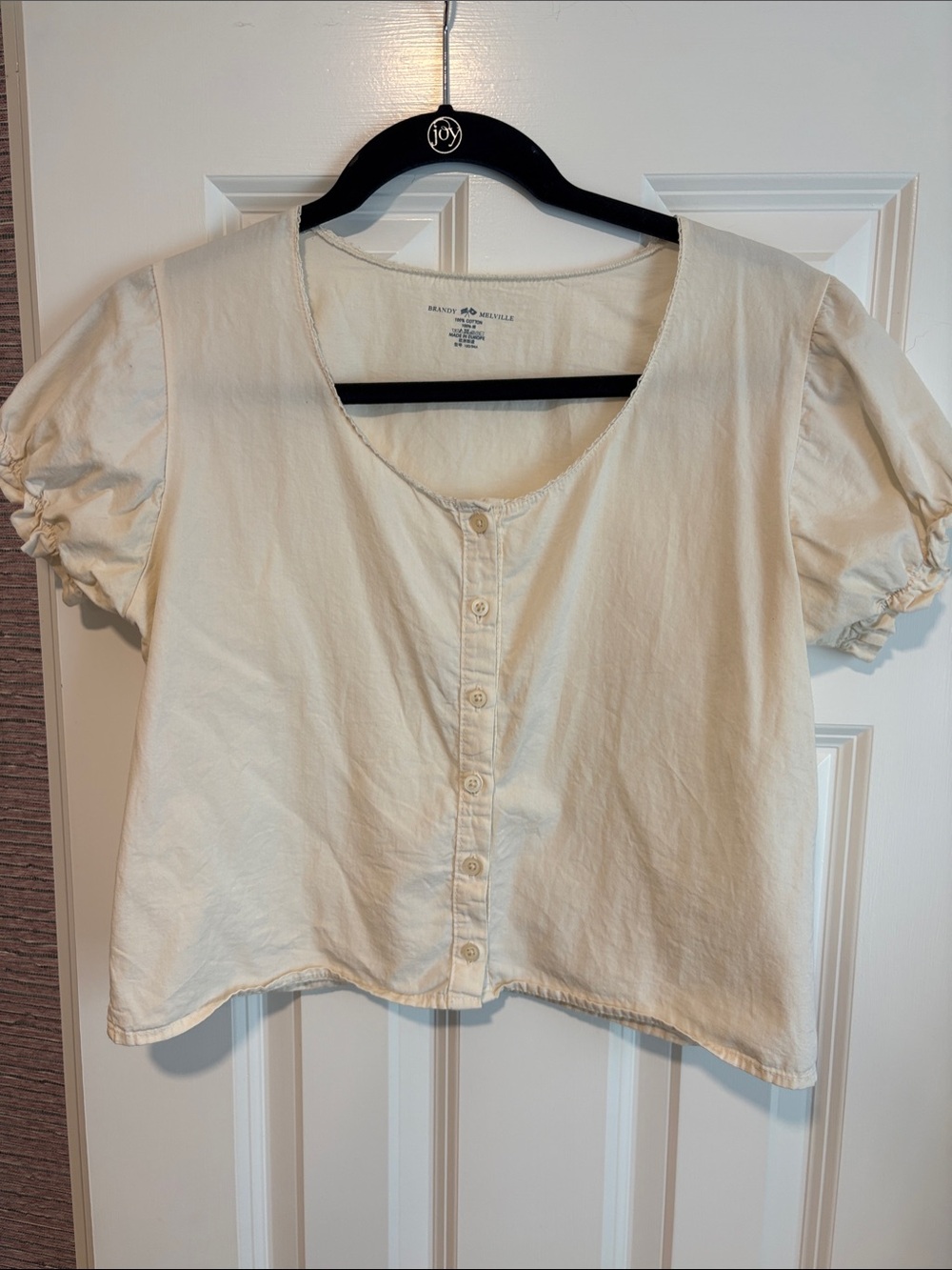 Brandy Melville Cream Button-Front Puff Sleeve Blouse